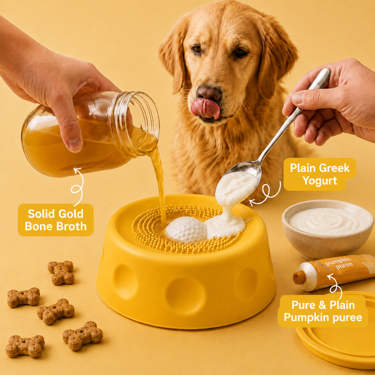 Golden Retriever using TheraPaw interactive slow feeder bowl